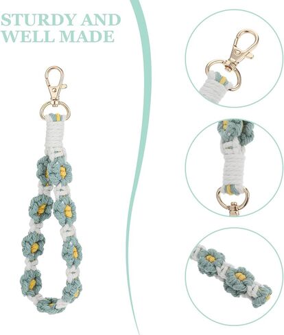 Handmade Boho Macrame Keychain for Women, Wristlet Bracelet Keychain Lanyard for Keys Car Keys Cute Floral Floral Daisy Wrist Crochet Key Chain in Saudi Arabia