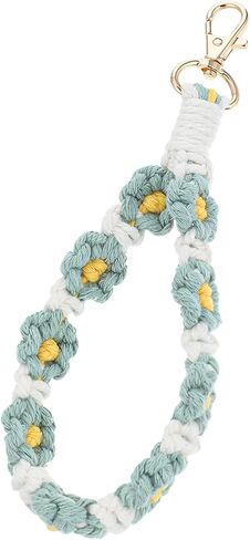 Handmade Boho Macrame Keychain for Women, Wristlet Bracelet Keychain Lanyard for Keys Car Keys Cute Floral Floral Daisy Wrist Crochet Key Chain in Saudi Arabia