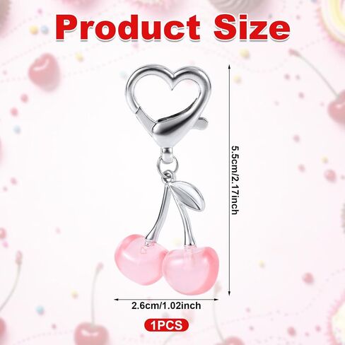 Cute Cherry Charm for Purse, Cherry Keychain Bag Charm Purse Key Ring Aesthetic Backpack Handbag Accessories in Saudi Arabia