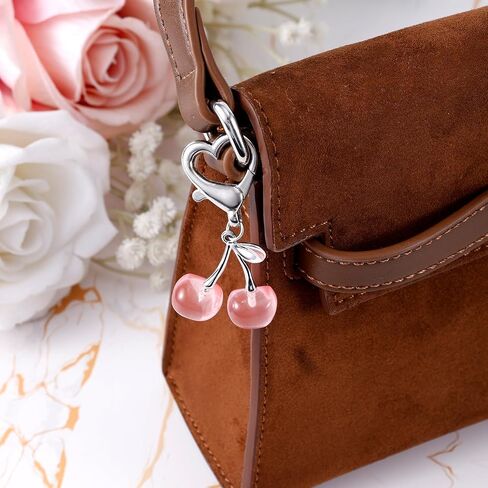 Cute Cherry Charm for Purse, Cherry Keychain Bag Charm Purse Key Ring Aesthetic Backpack Handbag Accessories in Saudi Arabia