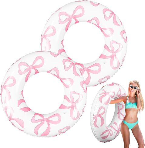 ShinyRelief 2 Pcs Pink Bow Inflatable Pool Float Bowknot Cherry Floaties Pool Tubes Inflation Swimming Ring Summer Outdoor Beach Water Floats Party Supplies Floaties in Saudi Arabia