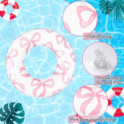 ShinyRelief 2 Pcs Pink Bow Inflatable Pool Float Bowknot Cherry Floaties Pool Tubes Inflation Swimming Ring Summer Outdoor Beach Water Floats Party Supplies Floaties in Saudi Arabia