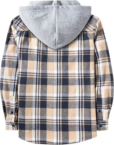 Men's Flannel Shirt Plaid Hoodie Stylish Long Sleeve Fall Casual Button Down Shirts with Flat Pocket in Saudi Arabia