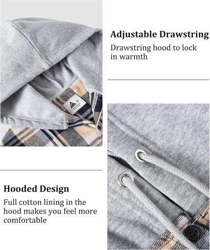 Men's Flannel Shirt Plaid Hoodie Stylish Long Sleeve Fall Casual Button Down Shirts with Flat Pocket in Saudi Arabia