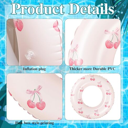 ShinyRelief 2 Pcs Pink Bow Inflatable Pool Float Bowknot Cherry Floaties Pool Tubes Inflation Swimming Ring Summer Outdoor Beach Water Floats Party Supplies Floaties in Kuwait