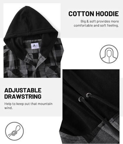 Men's Flannel Shirt Plaid Hoodie Stylish Long Sleeve Fall Casual Button Down Shirts with Flat Pocket in Saudi Arabia