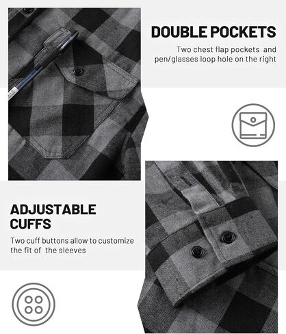 Men's Flannel Shirt Plaid Hoodie Stylish Long Sleeve Fall Casual Button Down Shirts with Flat Pocket in Saudi Arabia