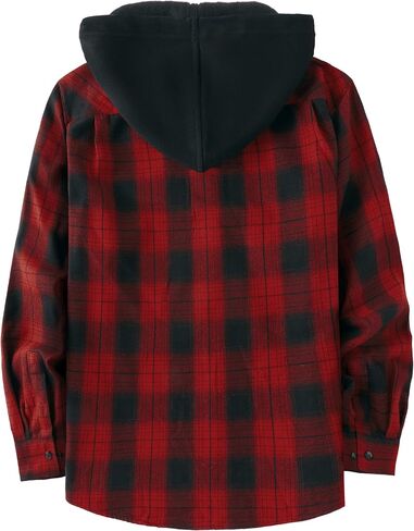 Men's Flannel Shirt Plaid Hoodie Stylish Long Sleeve Fall Casual Button Down Shirts with Flat Pocket in Saudi Arabia
