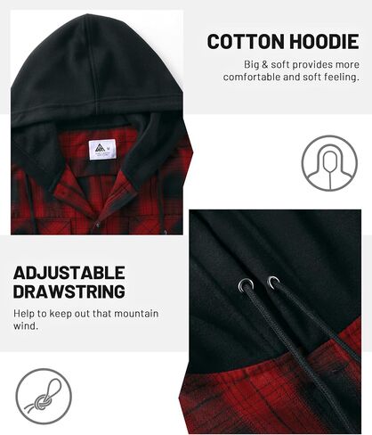 Men's Flannel Shirt Plaid Hoodie Stylish Long Sleeve Fall Casual Button Down Shirts with Flat Pocket in Saudi Arabia