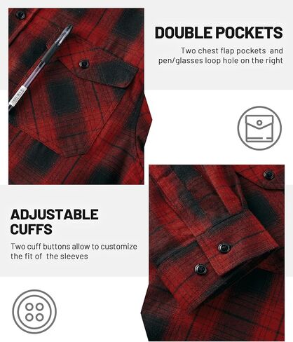 Men's Flannel Shirt Plaid Hoodie Stylish Long Sleeve Fall Casual Button Down Shirts with Flat Pocket in Saudi Arabia