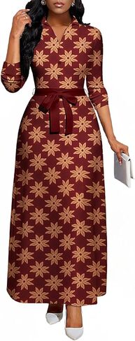 LaiyiVic Maxi Dress for Women Casual Long Sleeve Button Down Floor Length V-Neck Long Dress with Belt in Kuwait