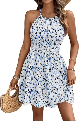 Floerns Women's Summer Sleeveless Halter Dress Allover Print Cami Short Dress in Saudi Arabia