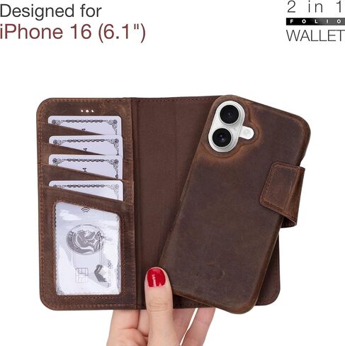 BLACKBROOK for iPhone 16 Pro Max Case with Wallet, Burkley Full Grain Leather, Detachable 2-in-1 Set for MagSafe, 4 Card Slots with RFID, Folio Wallet Case Compatible with iPhone 16 Pro Max in Kuwait