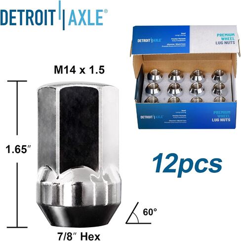 Detroit Axle-12pc Lug Lug Nuts لـ 12-18 Ram 1500 ، 11-20 Dodge Durango ، 11-21 Jeep Grand Cherokee ، 12 Wheel Lug Nuts 2012 2014 2015 2015 2017 2017 Replace in Saudi Arabia