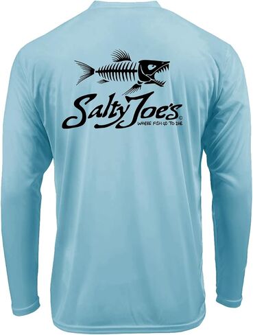 SALTY JOES Men's Skeleton Fish Logo UPF 50 Long Sleeve Sun Shirt XS-4XL in Kuwait