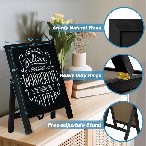 4 THOUGHT Small Tabletop Chalkboard Signs 9.5" x 14" Magnetic Mini Chalk Board with Stand Wooden Frame Easel Countertop Menu Board for Kitchen Cafe Home School, Brown in Kuwait