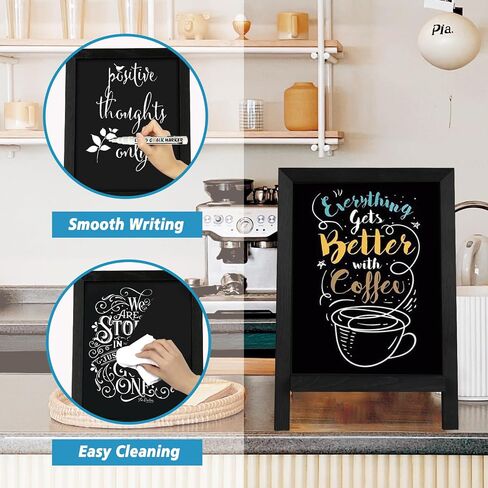 4 THOUGHT Small Tabletop Chalkboard Signs 9.5" x 14" Magnetic Mini Chalk Board with Stand Wooden Frame Easel Countertop Menu Board for Kitchen Cafe Home School, Brown in Kuwait