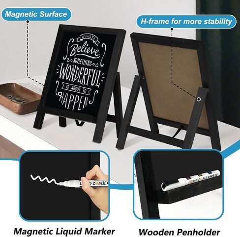 4 THOUGHT Small Tabletop Chalkboard Signs 9.5" x 14" Magnetic Mini Chalk Board with Stand Wooden Frame Easel Countertop Menu Board for Kitchen Cafe Home School, Brown in Kuwait