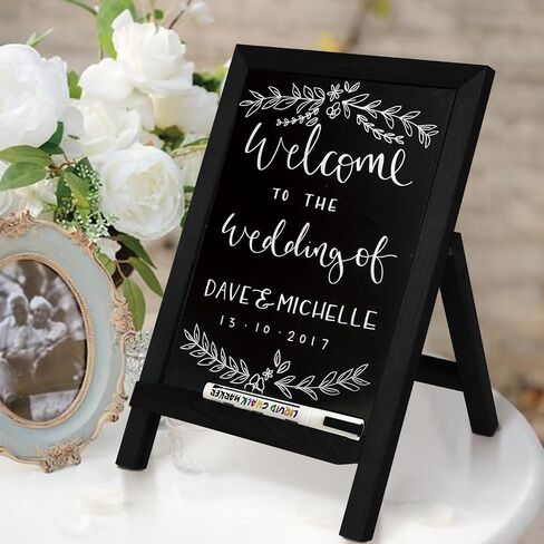 4 THOUGHT Small Tabletop Chalkboard Signs 9.5" x 14" Magnetic Mini Chalk Board with Stand Wooden Frame Easel Countertop Menu Board for Kitchen Cafe Home School, Brown in Kuwait