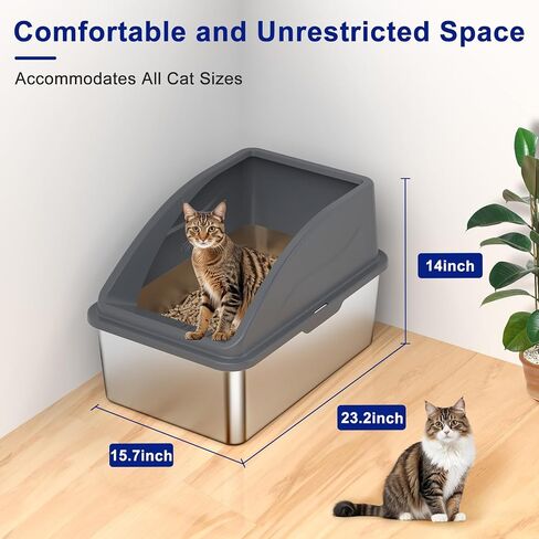 Stainless Steel Litter Box for Pine Pellet Cat Litter Non Clumping Litter System | XXL Sifting Cat Litter Box with Lid for Big Cats | High Sided, Anti-Urine Leakage | Non-Stick Bottom in Saudi Arabia