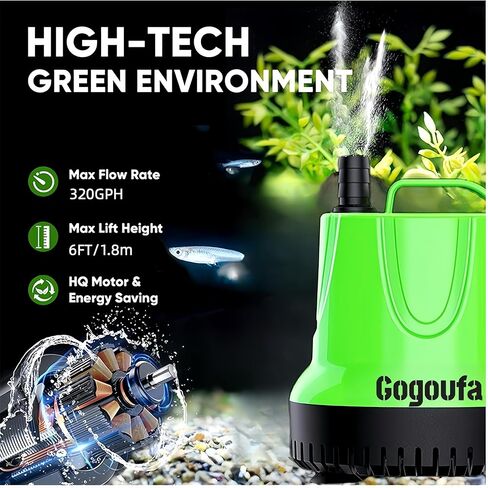 Submersible Water Pump with 5 Ft tubing and 3 Nozzles, 850 GPH, 60W, Small Sump Pump for Fish Tank, Pond, Aquarium, Hydroponic Systems in Kuwait