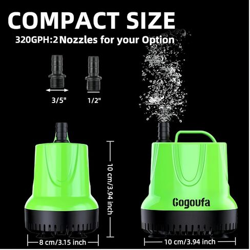 Submersible Water Pump with 5 Ft tubing and 3 Nozzles, 850 GPH, 60W, Small Sump Pump for Fish Tank, Pond, Aquarium, Hydroponic Systems in Kuwait