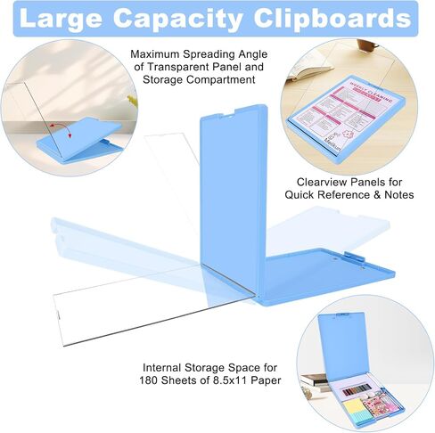 Clipboard with Storage, Clip Board Storage Clipboard with Clear Panel for Dry Erase Quick Reference, Plastic Clip Boards 8.5x11 Folder Case for Teacher School Office Supplies (Light Pink) in Kuwait