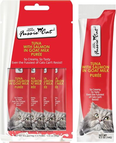 Fussie Cat Super Premium Chicken in Goat Milk Puree, lickable cat Treats, 0.5oz Pouch Pack of 4 in Saudi Arabia