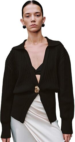 Cardigan للنساء V-Neck Label Long Sleeve Sweater محصنة غير رسمية مع زر معدني 2025 in Kuwait