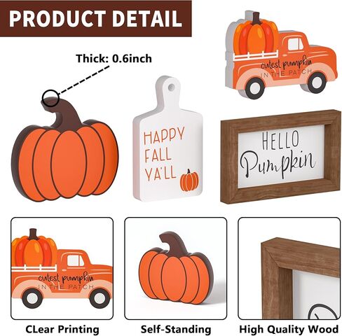 مجموعة ديكور صينية دراسية سقوط - 5 أجهزة كمبيوتر علامات خشبية اليقطين in Kuwait