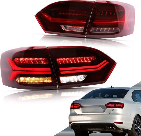 Vland LED LED Tail Lights متوافقة مع Jetta 2011-2014 Sagitar 12-14 (غير مناسب Gli & LED) ، مجموعة مصباح خلفي كامل L/ضوء الضباب الأيسر مع دخان متتابع/ملون in Saudi Arabia