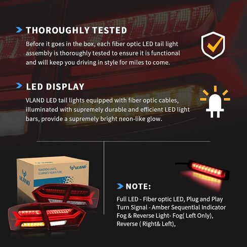 Vland LED LED Tail Lights متوافقة مع Jetta 2011-2014 Sagitar 12-14 (غير مناسب Gli & LED) ، مجموعة مصباح خلفي كامل L/ضوء الضباب الأيسر مع دخان متتابع/ملون in Saudi Arabia