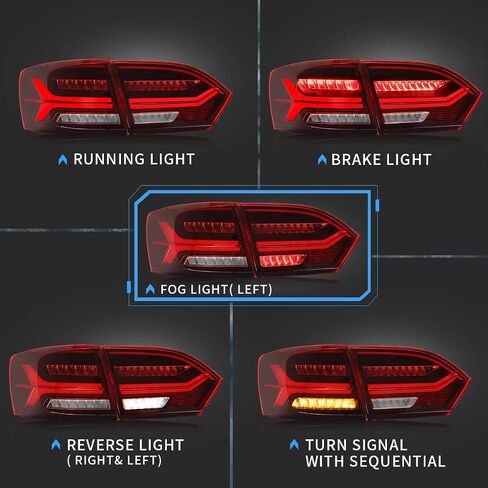 Vland LED LED Tail Lights متوافقة مع Jetta 2011-2014 Sagitar 12-14 (غير مناسب Gli & LED) ، مجموعة مصباح خلفي كامل L/ضوء الضباب الأيسر مع دخان متتابع/ملون in Saudi Arabia
