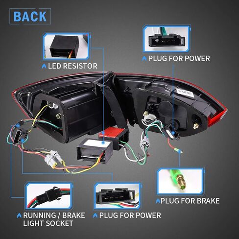 Vland LED LED Tail Lights متوافقة مع Jetta 2011-2014 Sagitar 12-14 (غير مناسب Gli & LED) ، مجموعة مصباح خلفي كامل L/ضوء الضباب الأيسر مع دخان متتابع/ملون in Saudi Arabia