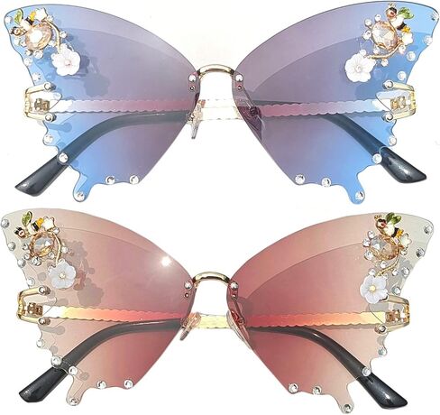 Willochra Women Butterfly Cat Eye Sunglasses - Fashion Shiny Bling Polymond Polygonal Pink Rhinestone Grassions in Kuwait