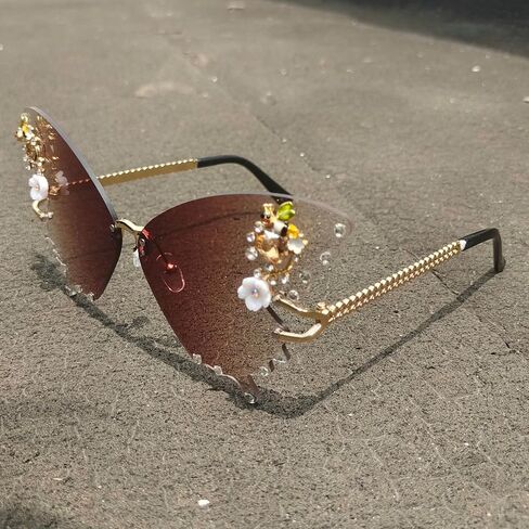 Willochra Women Butterfly Cat Eye Sunglasses - Fashion Shiny Bling Polymond Polygonal Pink Rhinestone Grassions in Kuwait
