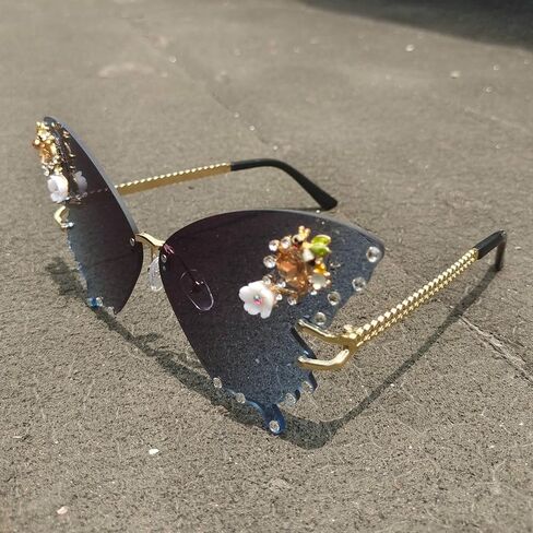 Willochra Women Butterfly Cat Eye Sunglasses - Fashion Shiny Bling Polymond Polygonal Pink Rhinestone Grassions in Kuwait
