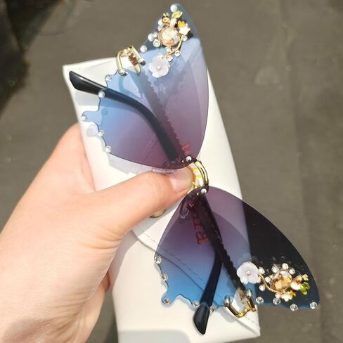 Willochra Women Butterfly Cat Eye Sunglasses - Fashion Shiny Bling Polymond Polygonal Pink Rhinestone Grassions in Kuwait