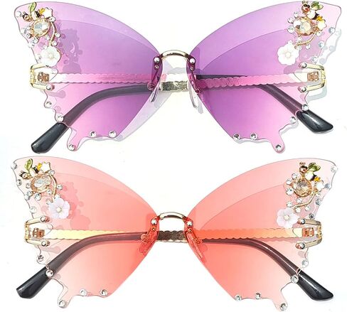 Willochra Women Butterfly Cat Eye Sunglasses - Fashion Shiny Bling Polymond Polygonal Pink Rhinestone Grassions in Kuwait