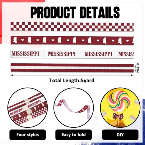 Hying 4 PCS Tennessee Ribbons for Crafting, 3/8" Width Orange White Grosgrain Ribbons Buffalo Plaid Ribbon Tennessee Letters Craft Ribbons for Gift Wrapping DIY Sports Birthday Decorations-20 Yards in Saudi Arabia