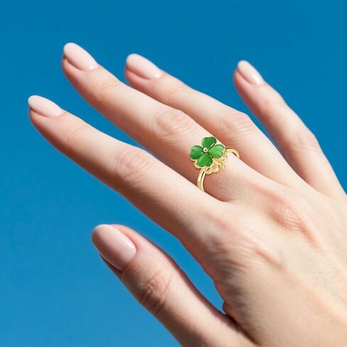 Adjustable Rotatable Four Leaf Clover Ring - Gold Green Opal Clover Ring for Women St. Patrick's Day Jewelry in Saudi Arabia