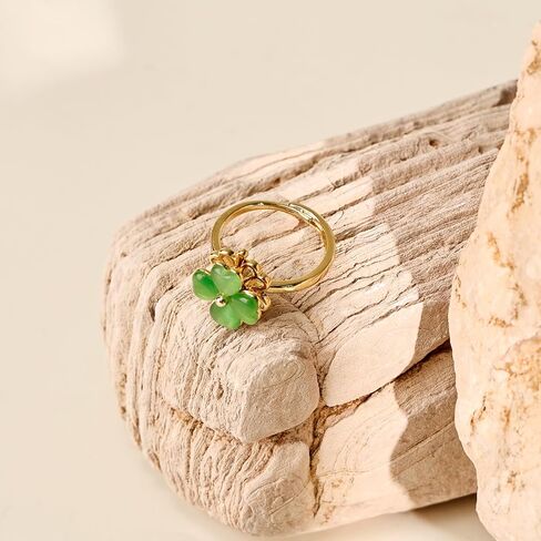 Adjustable Rotatable Four Leaf Clover Ring - Gold Green Opal Clover Ring for Women St. Patrick's Day Jewelry in Saudi Arabia