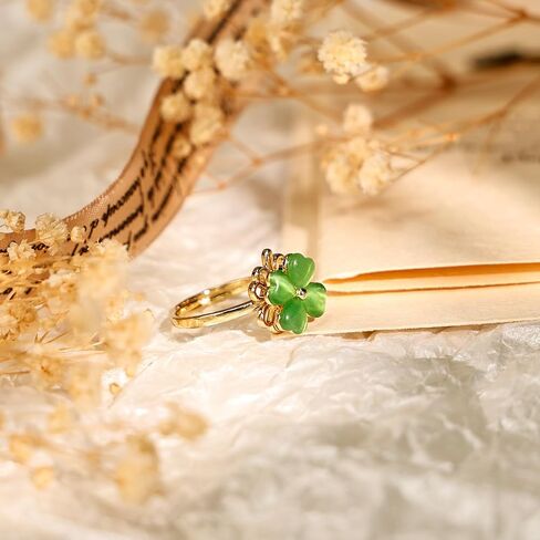 Adjustable Rotatable Four Leaf Clover Ring - Gold Green Opal Clover Ring for Women St. Patrick's Day Jewelry in Saudi Arabia