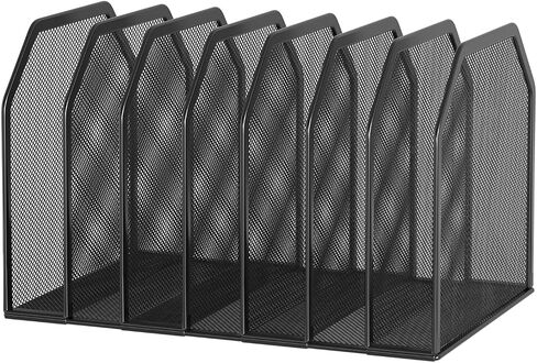 Metal 5-Section File Folder Organizer for Desk | Compact Vertical Desk File Holder | Desktop Paper Sorter for Documents, Notebooks, Books | Black Office Organizer (9.3"x8.5"x7.9") in Kuwait