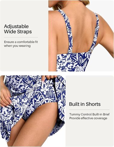 One Piece Swimsuit Tummy Control Bathing Suit for Women Swim Dress Slimming Ruched Skirt V Neck Modest Swimwear in Kuwait