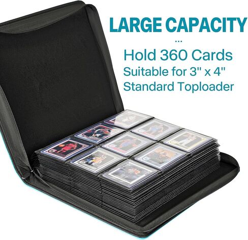 9 Pocket TopLoader Binder, Holds 360 3"x4" Toploader Hard Cases, Sleeves Card Collection Binder, 20 Double Sided Pages, Compatible with Trading & Sports Holder - Blue in Kuwait
