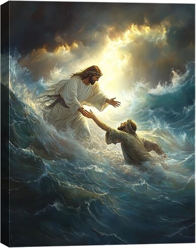 KFYMP Jesus Wall Art – Jesus Rescuing Peter – Christian Canvas Print – Faith-Based Home Decor – 12x16 Inch in Saudi Arabia
