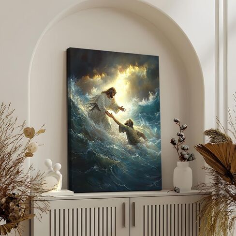 KFYMP Jesus Wall Art – Jesus Rescuing Peter – Christian Canvas Print – Faith-Based Home Decor – 12x16 Inch in Saudi Arabia