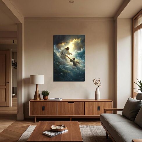 KFYMP Jesus Wall Art – Jesus Rescuing Peter – Christian Canvas Print – Faith-Based Home Decor – 12x16 Inch in Saudi Arabia