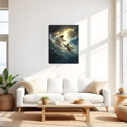 KFYMP Jesus Wall Art – Jesus Rescuing Peter – Christian Canvas Print – Faith-Based Home Decor – 12x16 Inch in Saudi Arabia